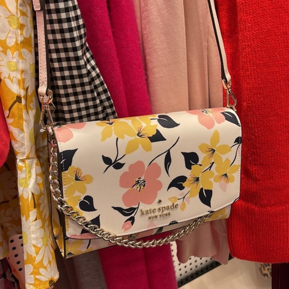 Kate Spade Carson Convertible Crossbody Lily Blooms Cream Multi - Picture 7 of 16